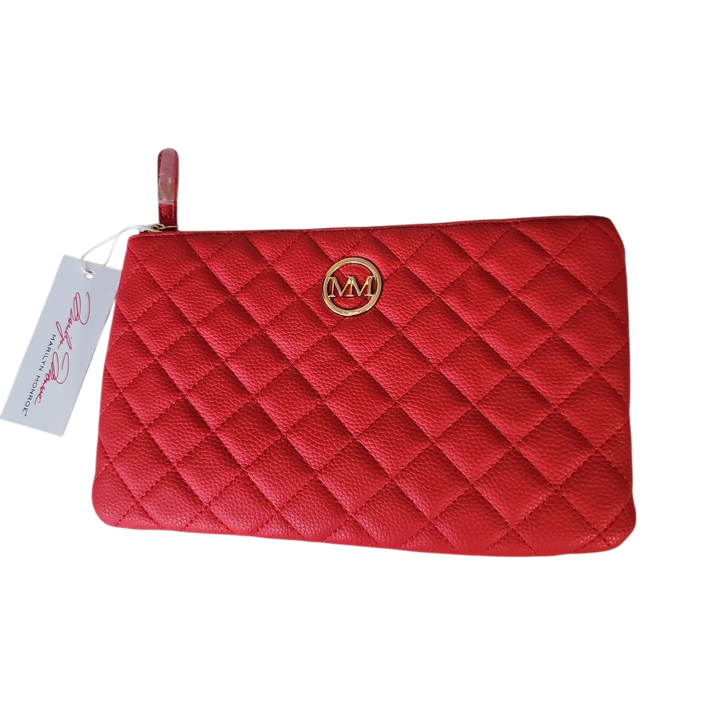 Marilyn Monroe Red Quilted Wristlet Clutch with Gold Logo